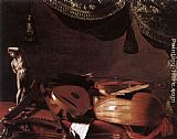 Small Wall Art - Still-Life with Musical Instruments and a Small Classical Statue